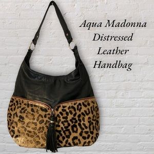 Distressed Leather & Hide Leopard Print Bag W/Black Leather By Aqua‎ Madonna